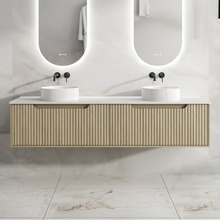 Lilinoe 1800mm Natural Oak Wall Hung Double Vanity with Stone Countertop